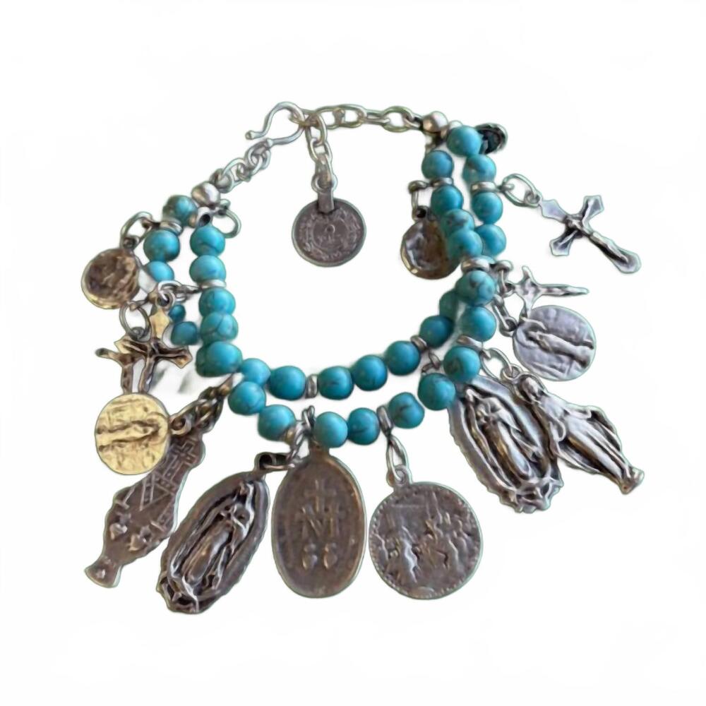 NEW LOVE AND HONOR JESUS sacred charm bracelet in turquoise